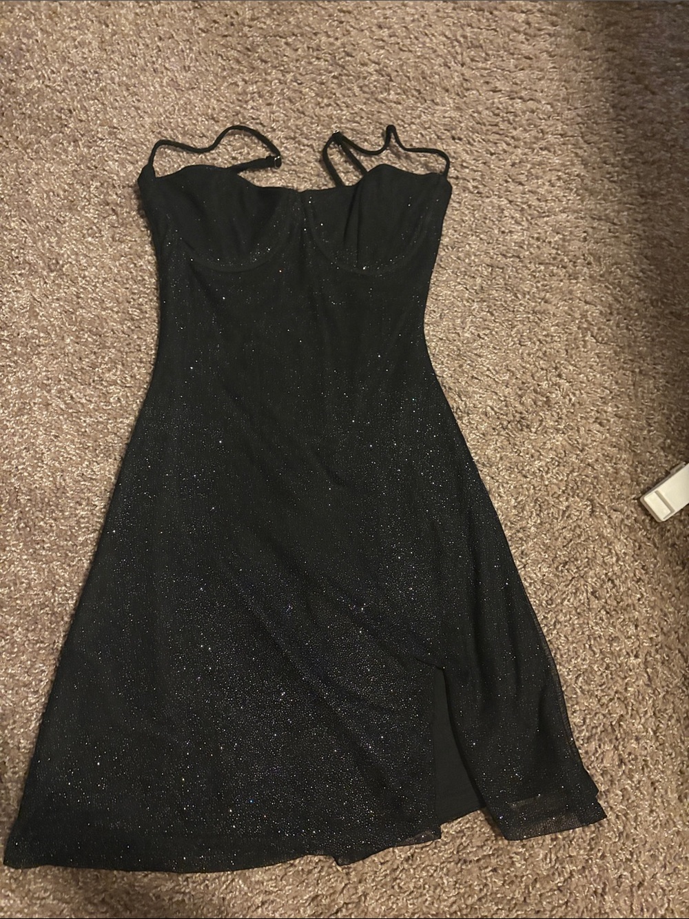 Women's Black Sparkle Mini Dress with Removable Straps